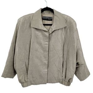 Vintage 80's Linda Allard Jacket Linen Formal‎ Quilted Metallic Gold Bomber S